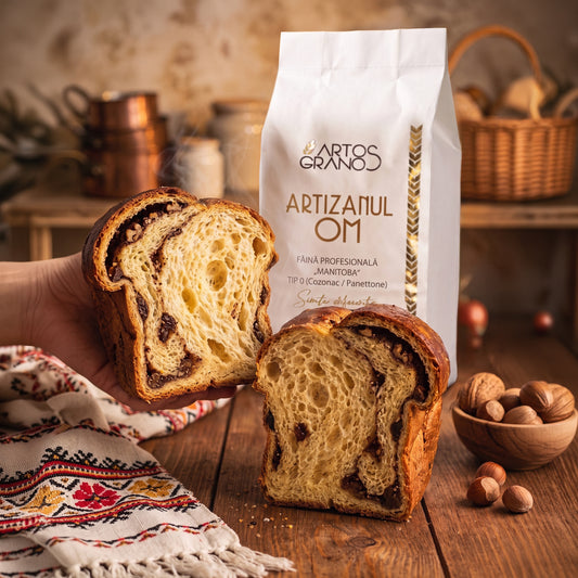 Artizanul 0M — sacul de 5 kg în bucătărie, cu cozonac