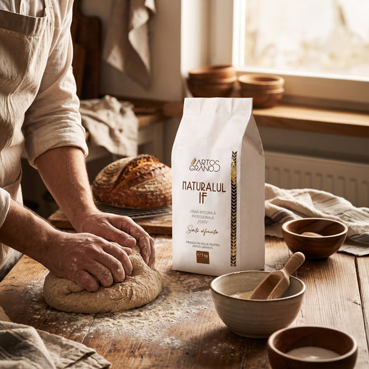 Naturalul IF — sacul de 5 kg în bucătărie, cu pâine integrală