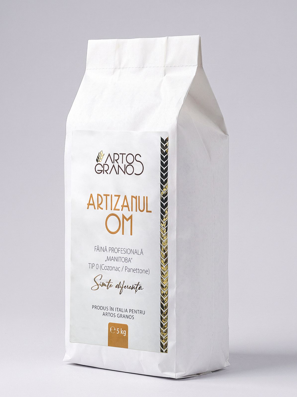 Artizanul 0M — sac 5 kg făină Manitoba, vedere din unghi