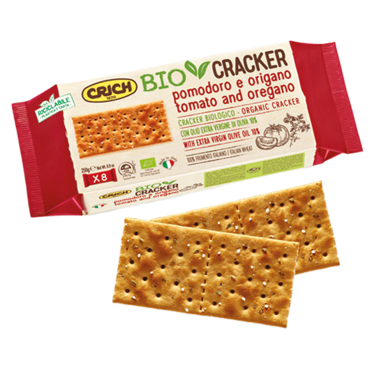 Bio Cracker cu Roșii și Oregano - Crackers Bio cu Ulei Extravirgin de Măsline 10% - 250g (8 monoporții)