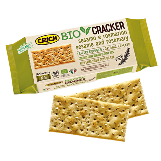 Bio Cracker cu Susan și Rozmarin - Crackers Bio cu Ulei Extravirgin de Măsline 9,8% - 250g (8 monoporții)