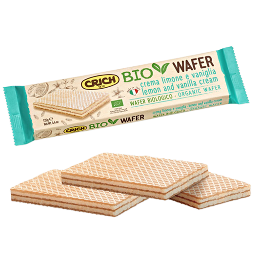 Bio Wafer Crema Limone e Vaniglia - Wafer Bio cu Cremă de Lămâie și Vanilie 75% - 125g